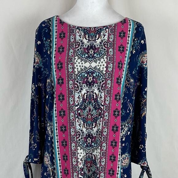 Chico’s Blue Pink Floral Print Party Date Night Dress NWOT Size 12P - Picture 3 of 16